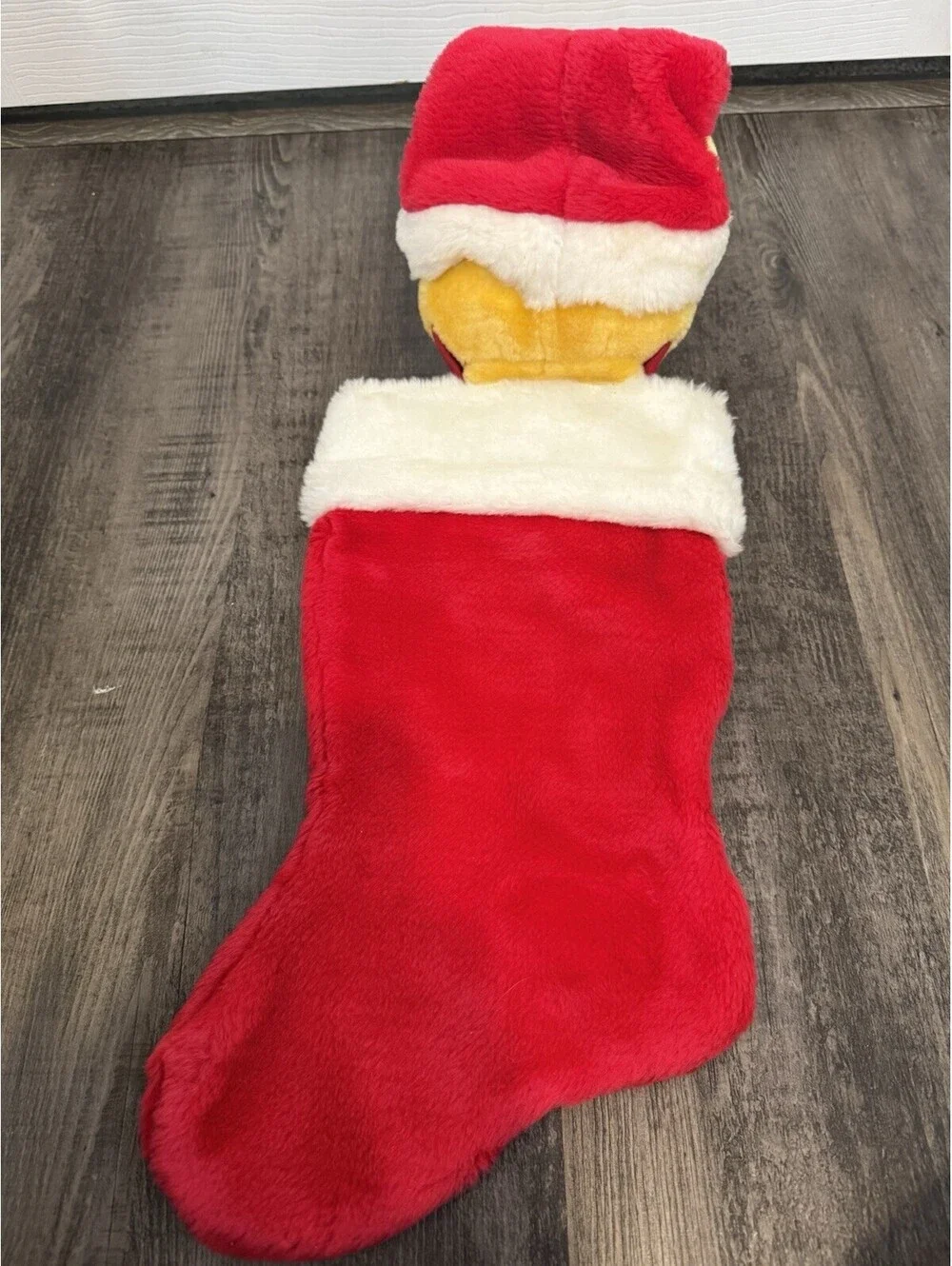 Winnie the Pooh Red Christmas Stocking Plush Head Santa Hat Holiday Disney 3D
